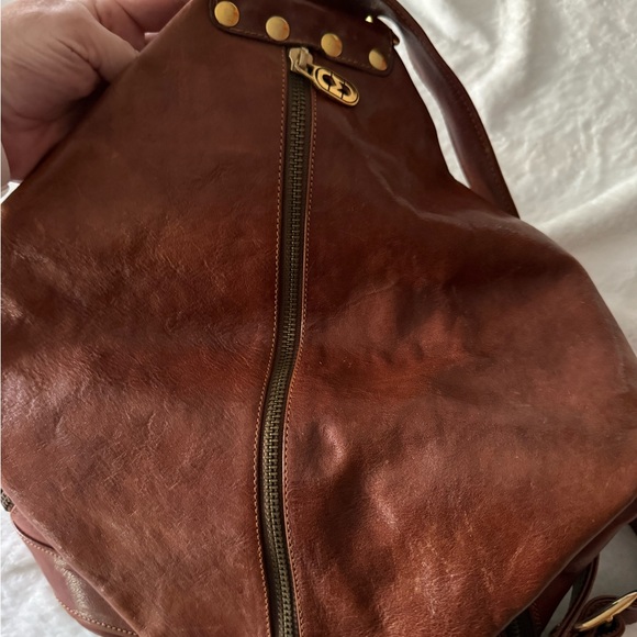 Marino Orlandi Embossed Leather Logo Sling Backpack Convertible Handbag - Picture 3 of 12